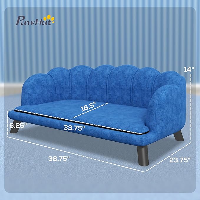 PawHut Velvet Large Dog Couch with Foam Cushion, Soft and Cute Bed with Pearl Design, Sofa for Big and Medium Dogs, Dark Blue