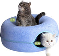 CATTASAURUS Peekaboo Cat Cave for Multiple & Large Cats Up to 30-45 Lbs, Scratch Detachable & Washable Tunnel Bed, Comfy Donut Cat Cave (Blue, Large)