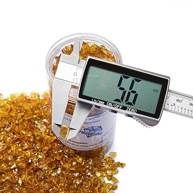 TWINKLING High Luster Fire Glass Gravel Stone Glitter,Broken Glass,Fire Gems Chips,Crushed Glass for Fire Pit Crafts Resin Art Aquarium Garden Decoration,3-6mm,1-Pound Jar (Light Amber)