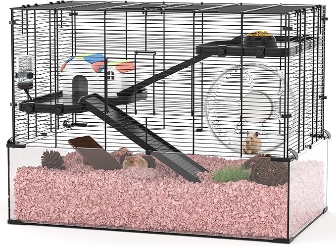3-Tier Glass Hamster Tank, Large Hamster Cage Habitat with 11inch Big Running Wheel for Rat, Mouse, Gerbil, Syrian Hamster, 590 SQ INCHES
