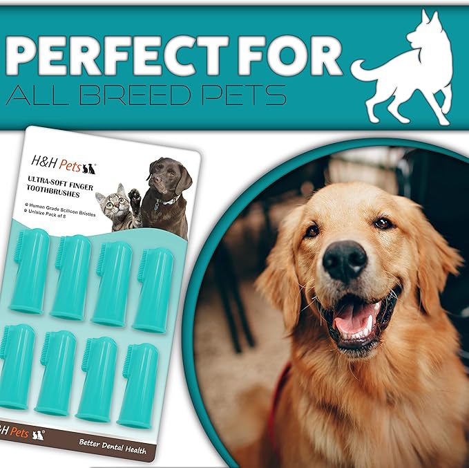H&H Pets Dog Finger Toothbrushes - Professional Pet Finger Dental Brush Set for Dogs Puppies Cats, Soft Bristles, Size Small 4 Count-Silicon