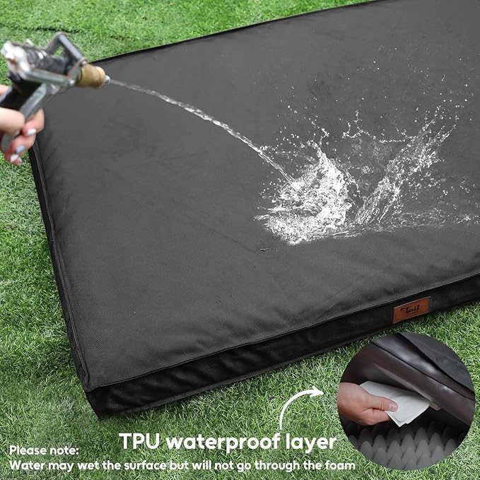 Outdoor Dog Bed for Medium Dogs, Waterproof Dog Bed for Medium Dogs Cats, Orthopedic Egg Crate Foam Pet Bed with Washable and Removable Oxford Cover, Black