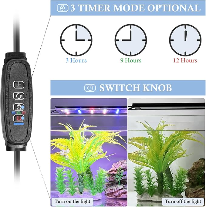 FEDOUR USB Mini Aquarium LED Light, Full Spectrum Aquarium Light with Extendable Brackets, Adjustable Aquarium Plant Light with External Controller, for Freshwater Tank (8-13in)