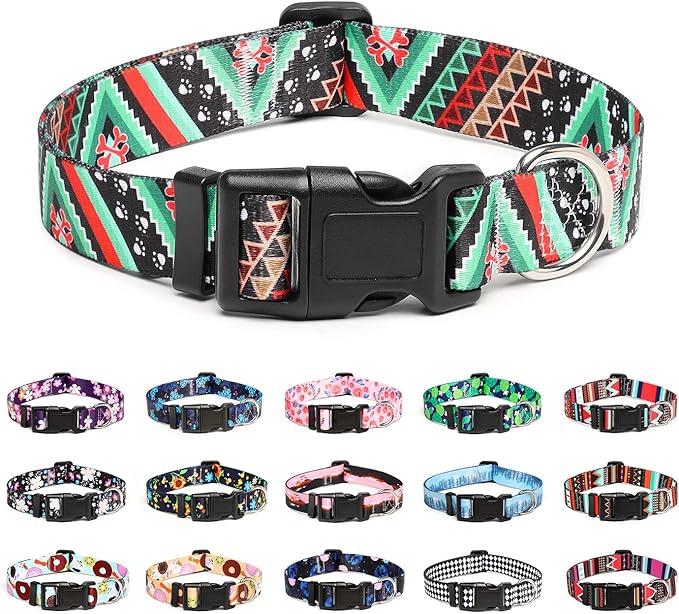 Mercano Adjustable Dog Collar - Special Design Patterns, Soft Nylon Comfortable Durable Pet Collar for Small Medium Large Dogs (XS, Ethnic Green)