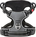Timos Dog Harness Large Sized, No Pull with Neck Lockable Snap,No Choke Front Clip Dog Reflective Harness,Adjustable Metal Rings 3 Buckles,Easy Control Handle for Large Dogs Gray L