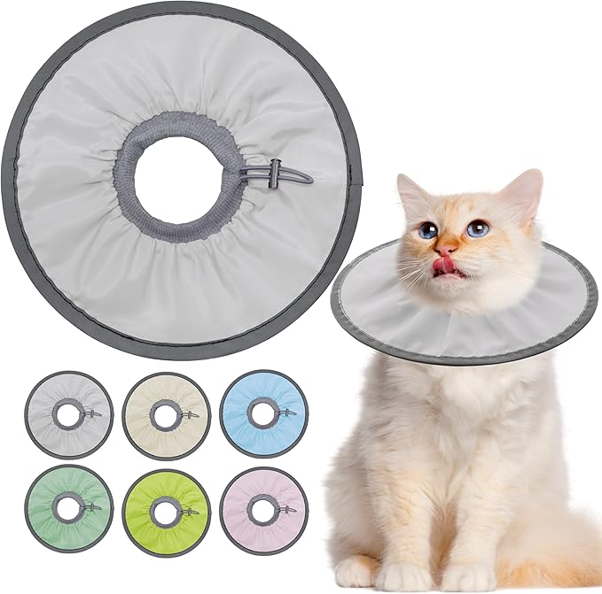 Lightweight Cat Cone Collar Soft, Comfortable Cat Recovery Collar After Surgery, Elizabethan E Collar for Cats, Donut Cones for Cats to Stop Licking (Gray, Large)