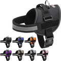 Dogline Dog Harness, Reflective No-Pull Adjustable Vest with Handle for Walking, Training, Breathable, No - Choke Harness for Small, Medium or Large Dogs Room for Patches Girth 27 to 34 in Black