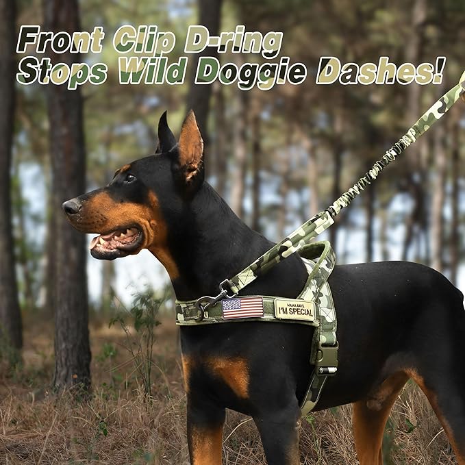 Forestpaw No Pull Dog Harness - Soft Flannel Padded Tactical Dog Vest Harness with Quick Release Buckle, Adjustable Reflective Pet Harness for Large Dogs Walking Training,Green Camouflage XL