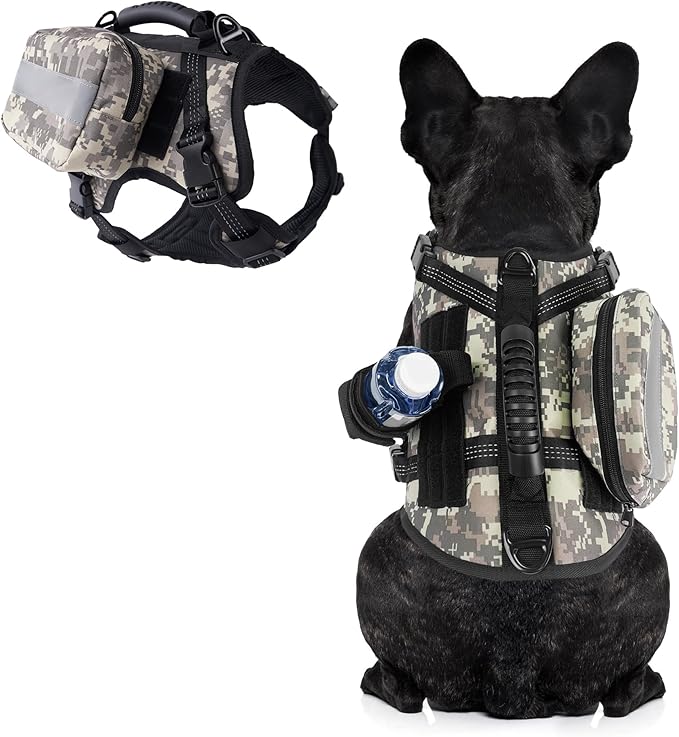 Dog Tactical Harness with Reflective Design, Breathable and Adjustable Tactical Dog Vest, No Choke Harness, Military Grade Gear for Training, Hunting, Outdoor Adventures, Camouflage S