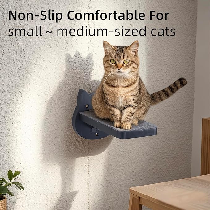 ESPETS Black Painted Solid Wood Cat Wall Climbing Steps Set of 3 - Wall Mounted Cat Floating Furniture Shelves and Perches, Sturdy Climber Stairs Ladders - Holds up 30lbs