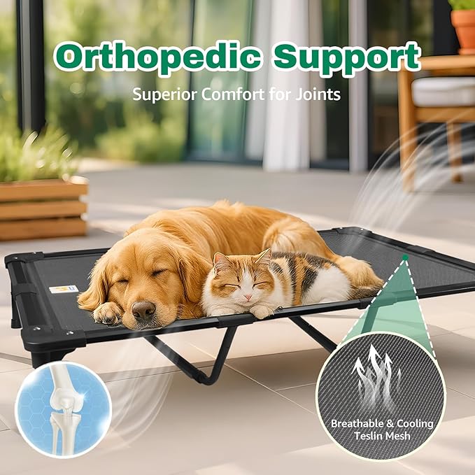 Sytopia 47'' Outdoor Elevated Dog Bed for Extra Large Dogs, Chew-Proof Pet Camping Raised Cot with Breathable Mesh - Durable Frame, Cooling Hammock Style, Anti-Slip Base, Water-Resistant, Easy Clean
