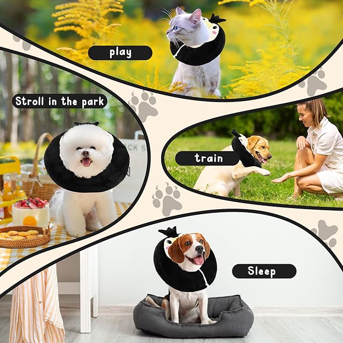Adjustable cat Cone Collar Soft to Stop Licking After Surgery for Kitten, Alternative to Cone of Shame cat, Donut Cone for Cats, pet Elizabethan Collar (Penguin, Medium)
