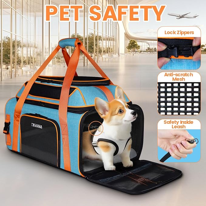 Petskd Top and Side Expandable Pet Carrier 19x13x9 Inches Southwest Allegiant Airlines Approved, Soft-Sided Carrier for Small Dog Under 12 lbs and Large Cat Under 15 lbs(Blue)