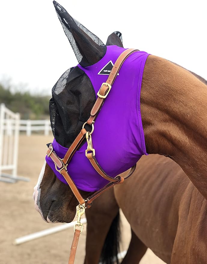 Horse Fly Mask Super Comfort Horse Fly Mask Elasticity Fly Mask with Ears We Only Make Products That Horses Like… (Dk Purple, L)