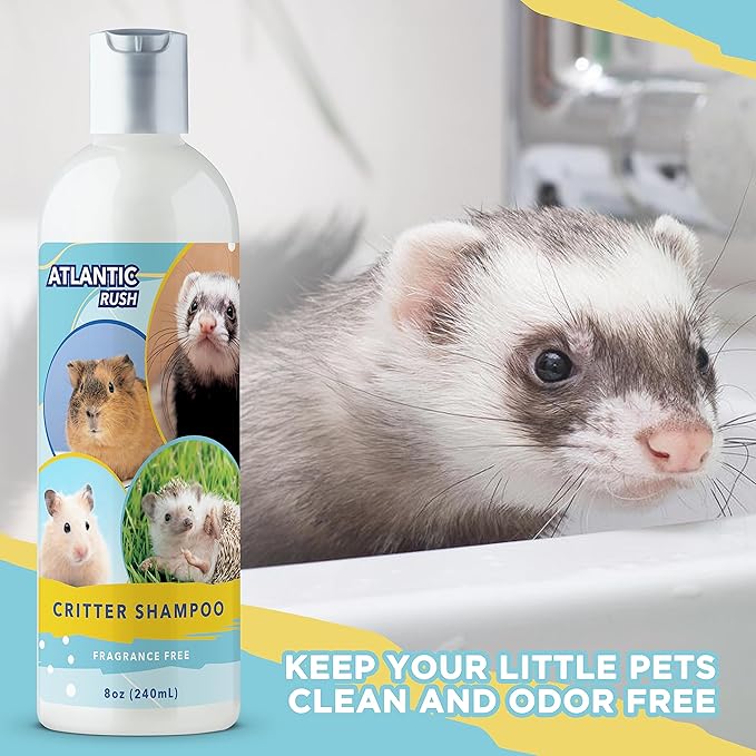 Small Critter Shampoo Bundle - 8oz Fragrance Free & 8oz No Rinse Shampoo for Ferrets, Guinea Pigs, Hedgehogs, Sugar Gliders, Rabbits & Hamsters - Small Animal Complete Bathing Set