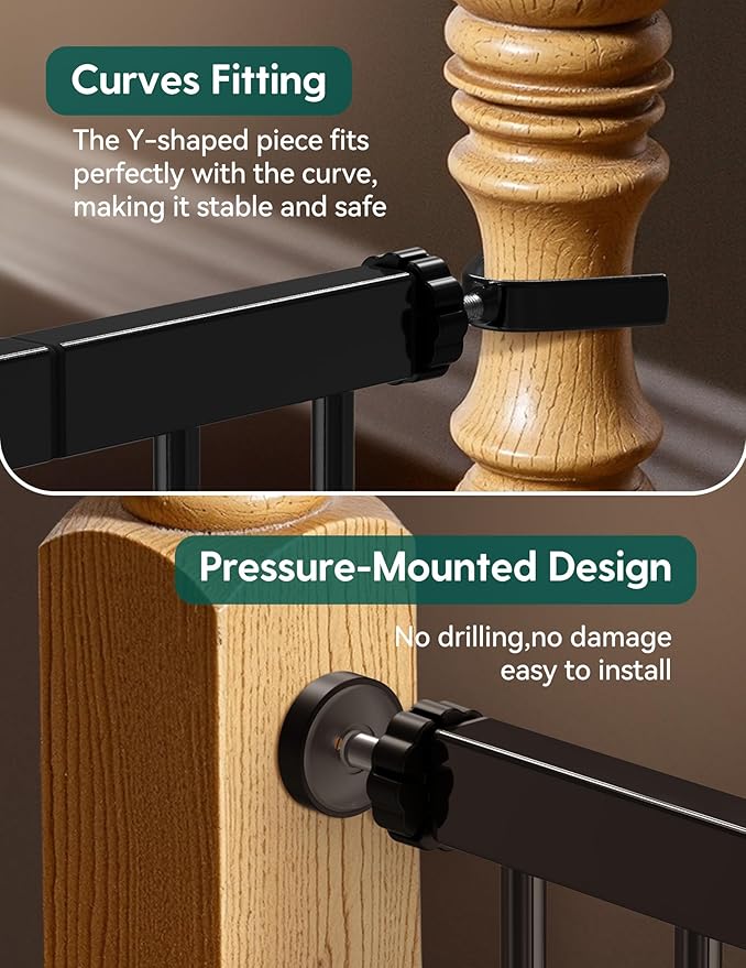 Babelio Baby Gate for Doorways and Stairs, 26-40" Auto Close Dog Gate, Easy-Install Pressure Mounted Satey Door, No Drilling Safety Gate for Child and Pets, Pressguard, Black
