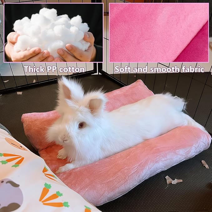 Hamiledyi 3PCS Rabbit Bed Mat 15.7x14 Inch Bunny Bed Soft Snuggle Pad Pillow Machine Washable Joint Support Guinea Pig Squirrel Hedgehog Ferret Kitten (Pink)