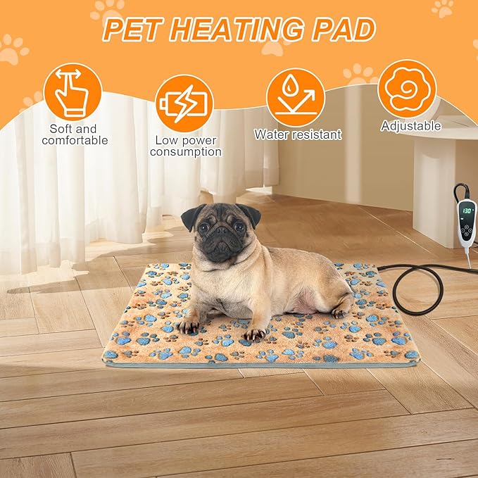 Dog Heating Pad，32×20 In Heating Pad For Dogs, Intelligent Temperature Control Switch With Normally Open On Function,Whelping Box With Reinforced Electric Wire Rope, Plush Fabric Cotton Cover-Apricot