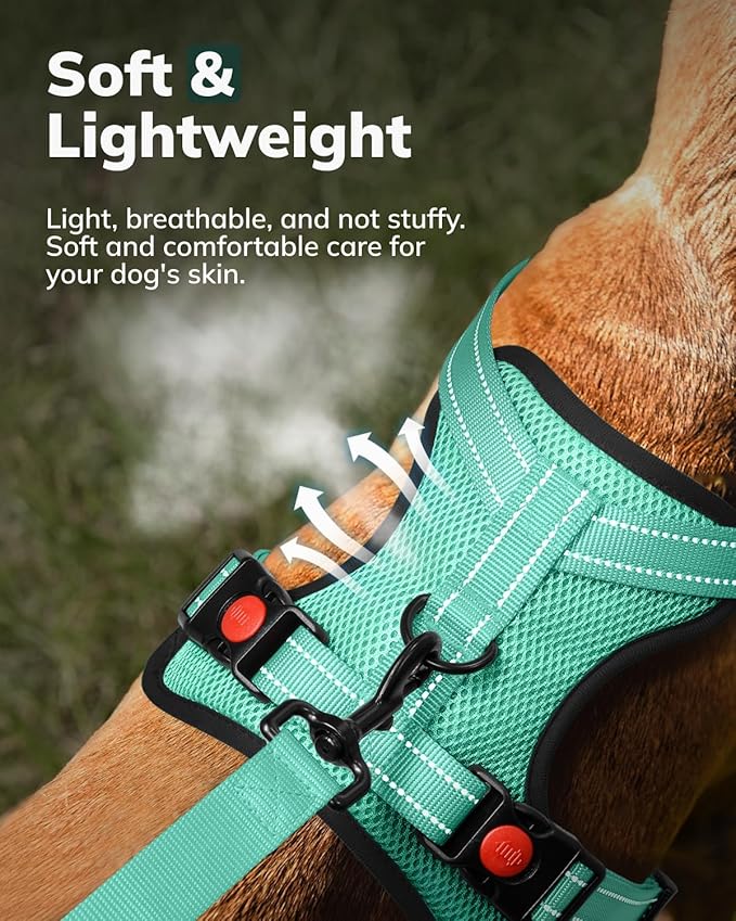 MIDOG No-Pull Dog Harness | Adjustable & Reflective Pet Harness Leash Set for Small Medium Large Dogs Walking, Training| No Choke, Front Clip, Soft Padded Vest with Easy Control Handle - Green, M