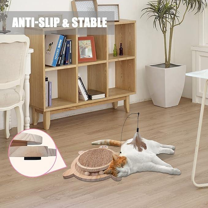 Petest Interactive Cat Toy Cat Scratch Toy Natural Sisal Scratcher with Catnip Balls, Cat Scratch Pad, Turtle Design