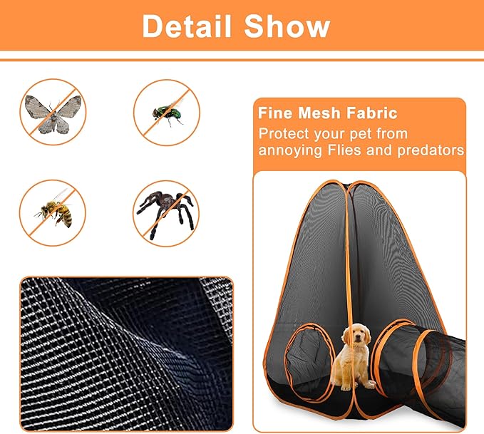 7 in 1 Outdoor Cat Enclosure, Foldable Pop-Up Mesh Playpen Tunnel for Pet Run, Foldable Outside Enclosed Tent Cage for Small Dogs, Rabbit and Other Animals