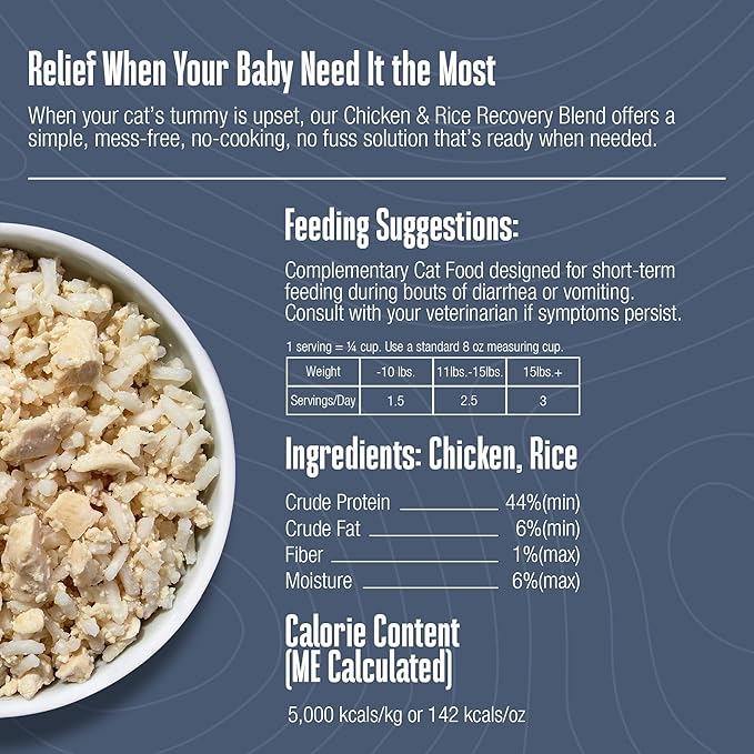 Whole Life Cat Freeze Dried Cat Food - Bland Diet with Sensitive Stomachs, Digestive Support, Anti-Diarrhea & Vomit Remedy – Human-Grade, Quick & Easy Chicken and Rice Meal, Ready in Minutes
