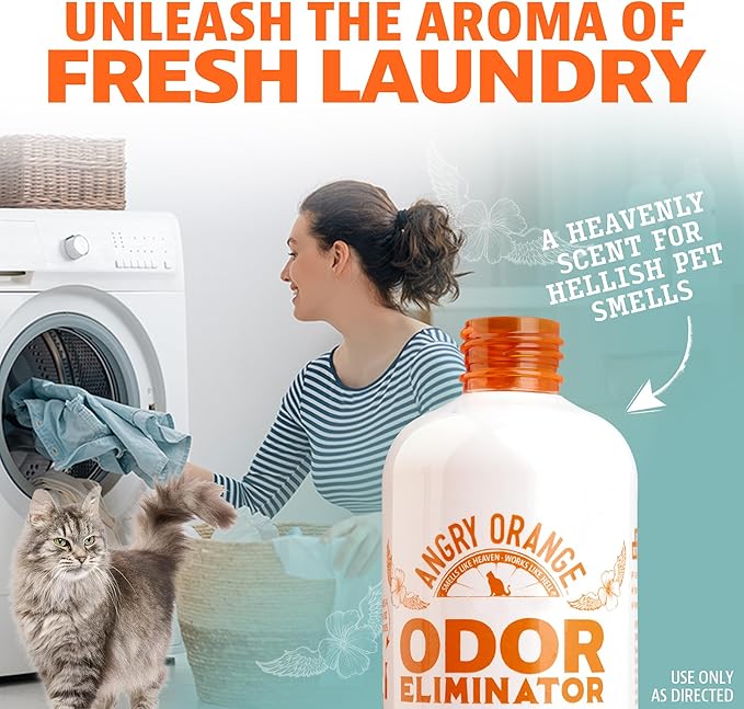 ANGRY ORANGE Pet Odor Eliminator for Cat Urine, Carpet Stains, and Strong Smells – Fresh Scent Odor Remover- 24 oz