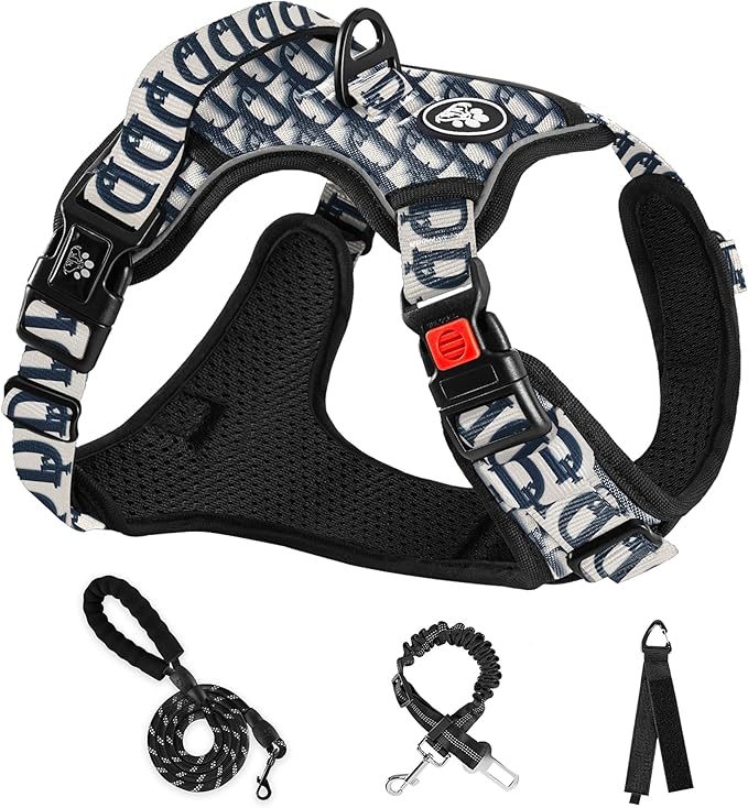 NESTROAD No Pull Dog Harness,Adjustable Oxford Dog Vest Harness with Leash,Reflective No-Choke Pet Harness with Easy Control Soft Handle for Large Dogs(X-Large,Vintage Blue)