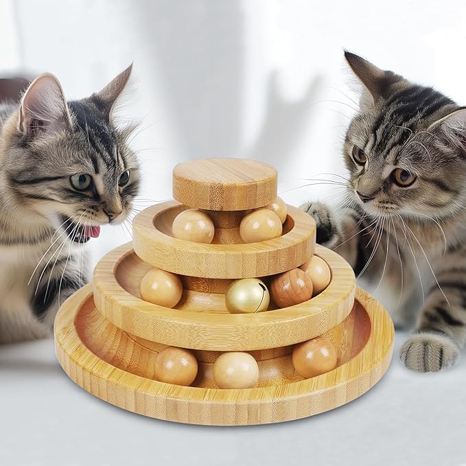 Cat Ball Track - 3-Level Cat Ball Tower with 9 Removable Balls for Interactive Play and Mental, Physical Exercise - Large Size