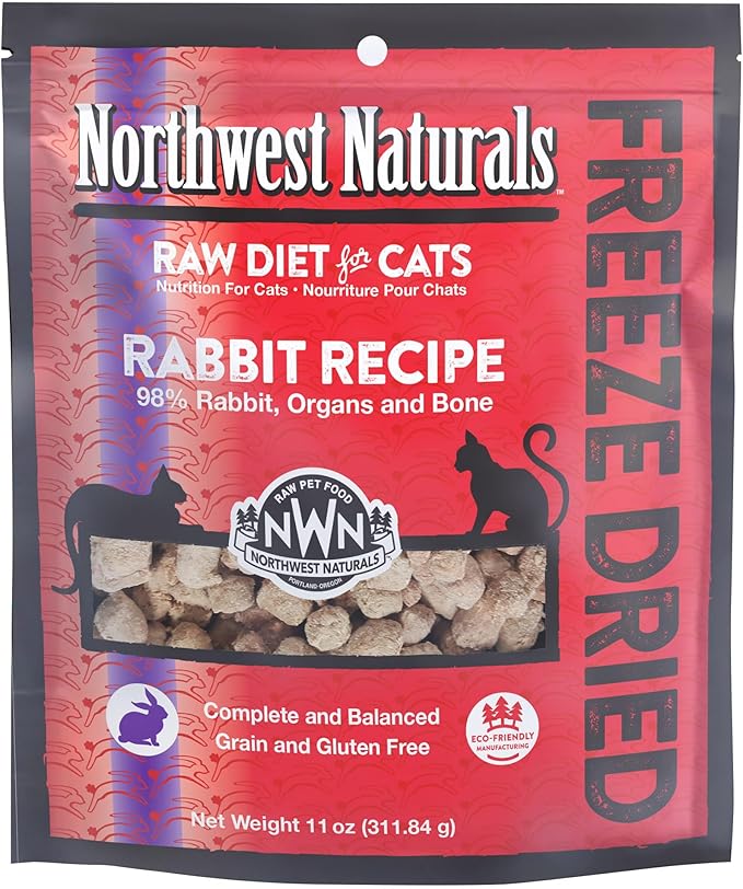 Northwest Naturals Freeze-Dried Rabbit Cat & Kitten Food – Bite-Sized Nibbles – Healthy, Limited, Human-Grade Ingredients, All-Natural, High-Protein Raw Diet – Complete & Balanced, Grain-Free – 11 oz