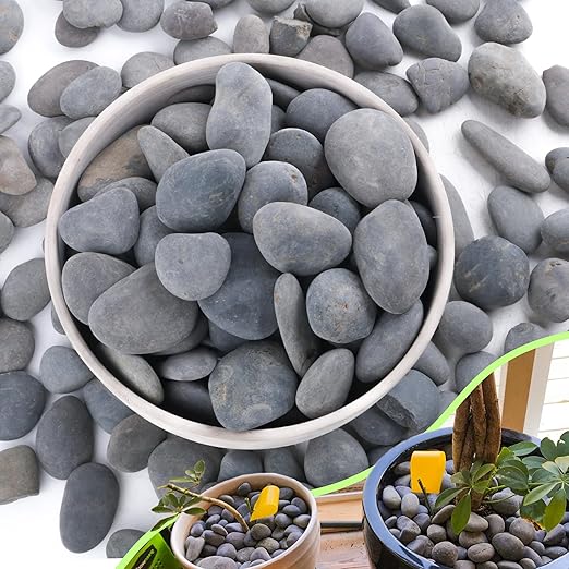 7LB River Rocks,Mexican Beach Pebbles for Plants,Potting,Garden Landscape Stone Paving Stone Grey 1Inch - 2Inch