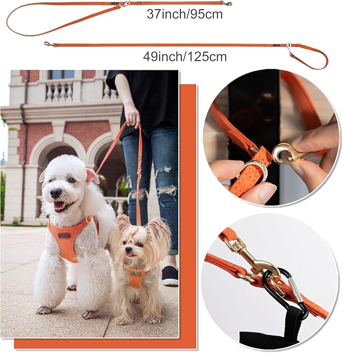 Puppytie No Pull xs Dog Harness with Multifunction Dog Leash,Soft Adjustable No Choke Escape Proof Pet Harness Vest,Orange,XS