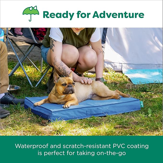 FurHaven Cooling Dog Bed – XXL Foam Mattress for Joint Pain Relief, Waterproof Liner, Removable Washable Cover, Durable for Outdoor Use, Deluxe Grid Indoor/Outdoor Bed – Blue, Jumbo Plus