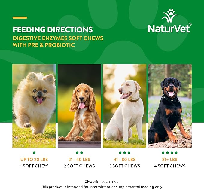 NaturVet – Digestive Enzymes - Plus Probiotics & Prebiotics – Helps Support Diet Change & A Healthy Digestive Tract – for Dogs (Soft Chews, 70 Count)