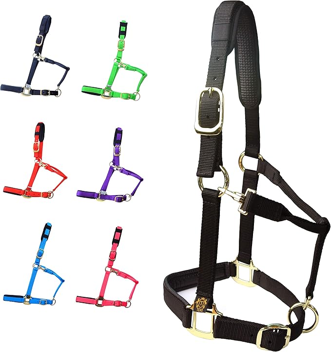 T TEKE Adjustable Horse Halters by Heavy Duty Soft Nylon, Padded with Anti-rubbing Waffle Neoprene on Both Crown & Nose