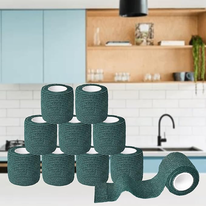 9 Pack 2" x 5 Yards Self Adhesive Bandage Wrap Self Stick Wrap for Ankle, Wrist, Finger, Sports, Breathable Cohesive Vet Tape for Pets (Dark Green)