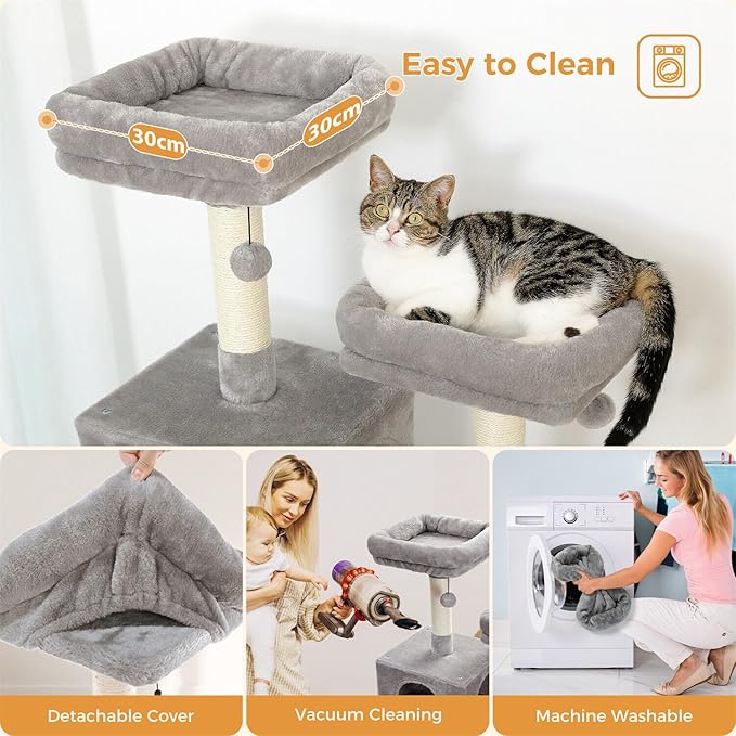 PAWZ Road Large 72 Inch Cat Tree and Tower for Indoor Cats - With Sisal-Covered Scratching Posts, Padded Perches, Condos, and Basket - Gray
