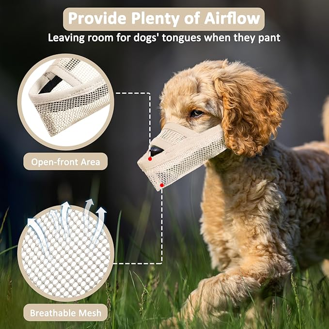 Crazy Felix Nylon Dog Muzzle for Small Medium Large Dogs, Air Mesh Breathable and Drinkable Pet Muzzle for Anti-Biting Anti-Barking Licking (L, Beige)
