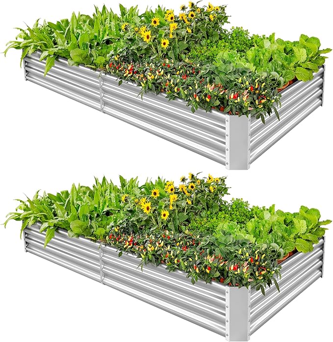 Land Guard 2 Pack 6×3×1ft Galvanized Metal Raised Garden Bed, Metal Planter Kit Box Outdoor for Deep-Rooted Vegetables, Flowers, Green and Herbs……