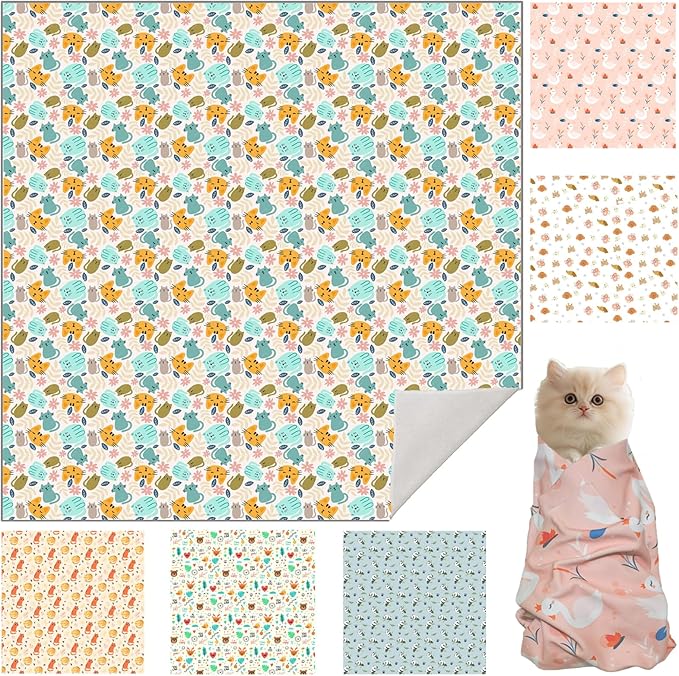 27.6" Cat Grooming Wrap, Cat Wrap for Cutting Nails, Self-Adherent Fabric Wrap for Cats, Cat Burrito Wrap Anti-Scratch, Anti-Escape, Multifunctional Swaddle Wrap Pet Tool (Green Kitten, X Large)