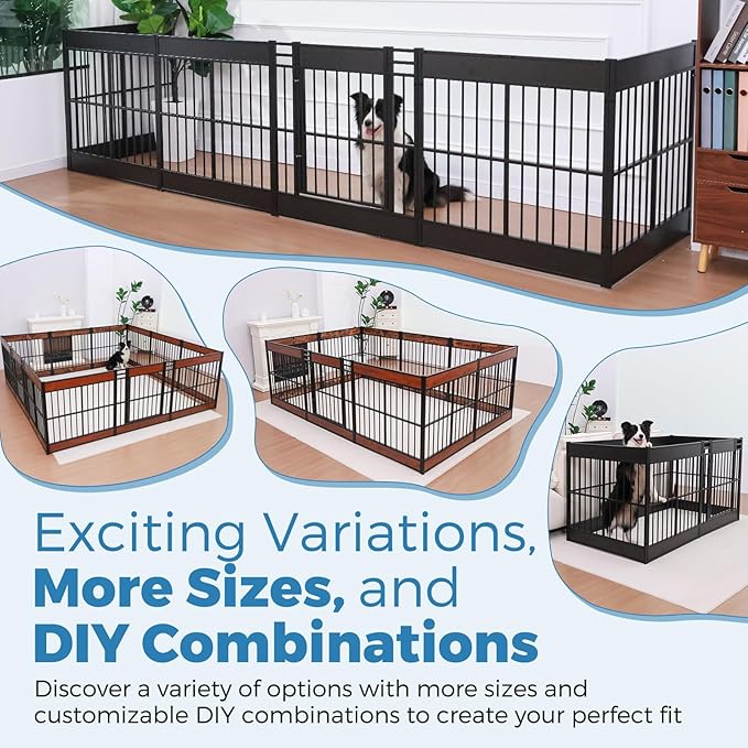 Dog Playpen, 31.5" Height Dog Pen Indoor, Heavy Duty, Safe and Sturdy, Furniture Style Puppy Pen (12 Panels (31.5" High), Rustic Brown)