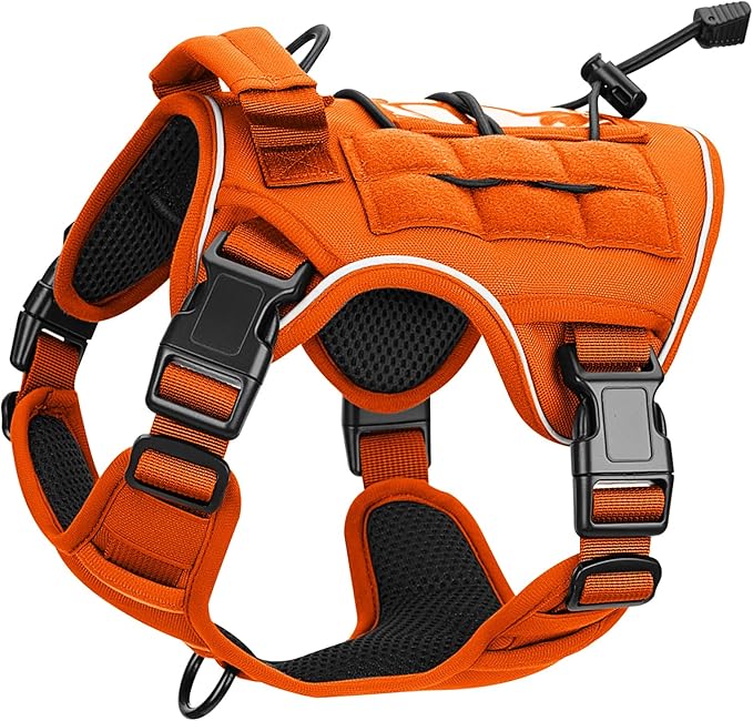 Heavy-Duty Tactical Dog Harness for Large Dogs, No Pull Adjustable Reflective Pet Vest with Molle System, K9 Military-Grade Control for Service Training, Outdoor & 10+ Breeds, Orange, Small