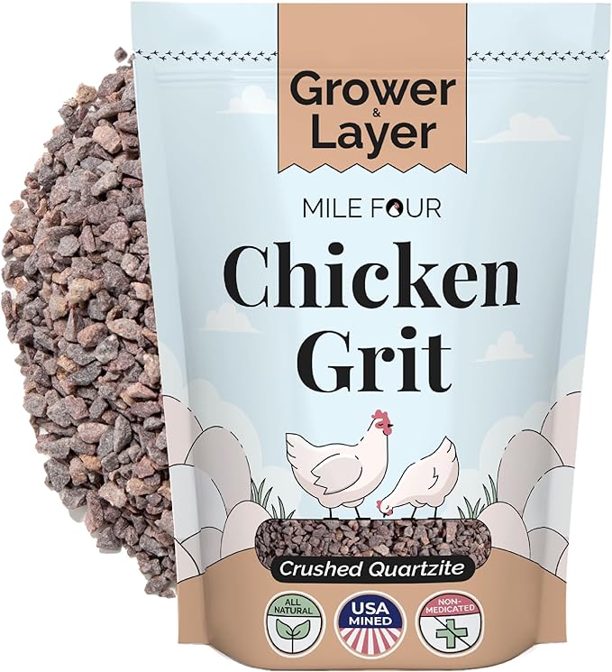 Chicken Grit for Layer & Grower Chickens Age 8-20+ Weeks - 100% Natural Mineral Chicken Grit Quartzite, Poultry Grit, USA Mined, 4 lbs