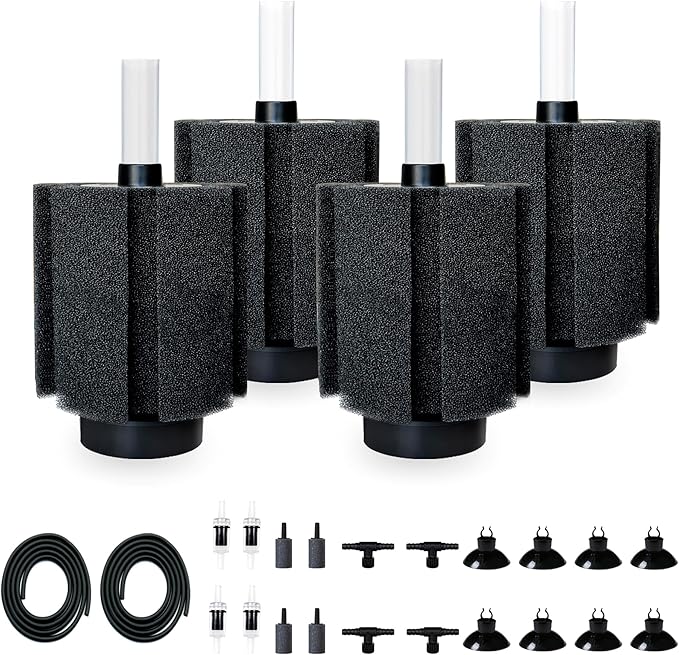 4 Pack 70-80 Gal Aquarium Sponge Filter with Air Stone and Ceramic Filter Media Quiet Fish Tank Filters for Breeding Fry Betta Shrimp Fish Tank with Accessories