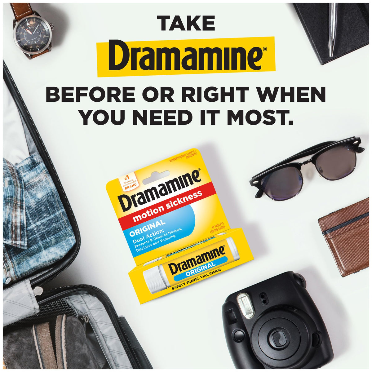 Dramamine Motion Sickness Original, for Nausea Relief During Travel, 36 Count