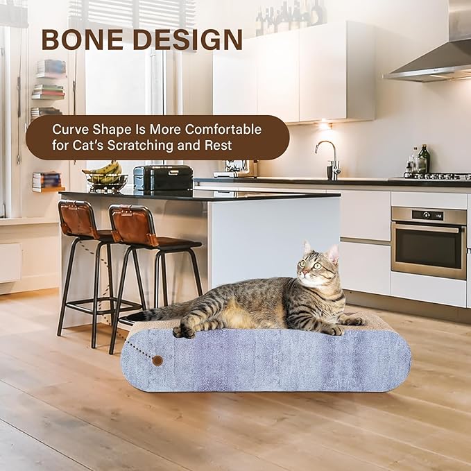 2 in 1 Cat Scratcher Cardboard Lounge Bed, Cat Scratching Post, Durable Board Pads Prevents Furniture Damage,Large (Reversible Grey)
