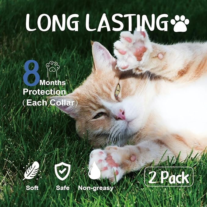 Flea Collar for Cats, Flea and Tick Collars for Kittens, Flea & Tick Treatment Prevention, Natural Essential Oil, 2 Pack, 16 Months Protection, One Size Fits All, Waterproof