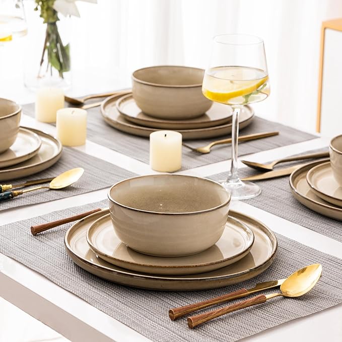 GBHOME Ceramic Dinnerware Sets for 12, 36 Pieces Stoneware Plates and Bowls Sets, Reactive Glaze Dishes -Scratch Resistant, Dishwasher&Microwave Safe