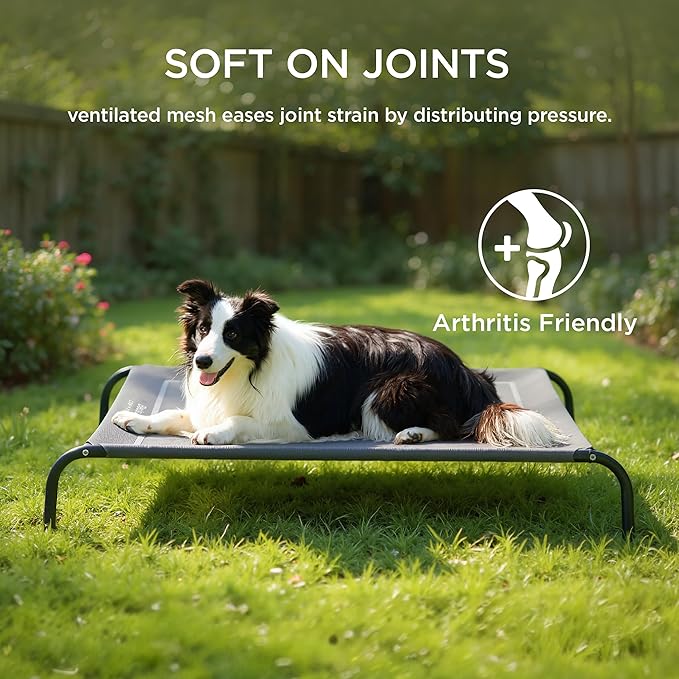 Bedsure Outdoor Elevated Dog Bed Large Sized Dog, Portable Indoor & Outdoor Cooling Raised Cot Pet Hammock Bed with Skid-Resistant Feet, Frame with Breathable Mesh, Green, 49 inches