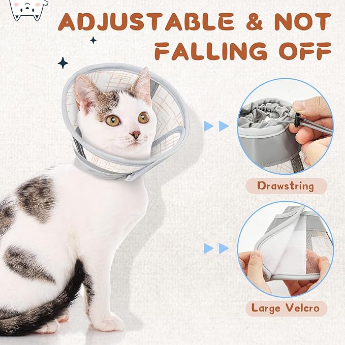 Supet Cat Collar Soft to Stop Licking, Breathable Air Mesh Cone for Cats After Neuter Surgery, Anti-Scratch Head Cone for Small Kitten Cats (M)
